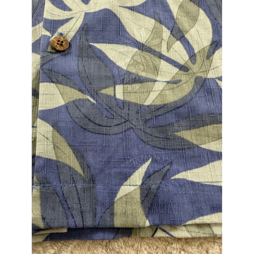 Tommy Bahama Mens Large 100% Silk Blue Green Leaf Print Camp Shirt Tropical L - Picture 6 of 16